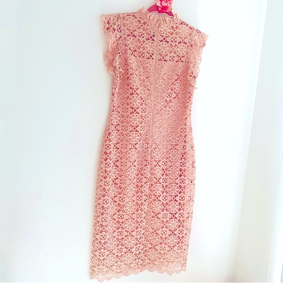 💕Beautiful Blush Pink Lace Midi Dress SZ M (8) - Picture 8 of 13